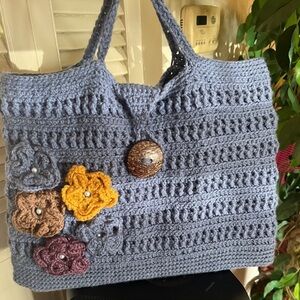 Blue and Yellow Laptop Case with Crochet Design